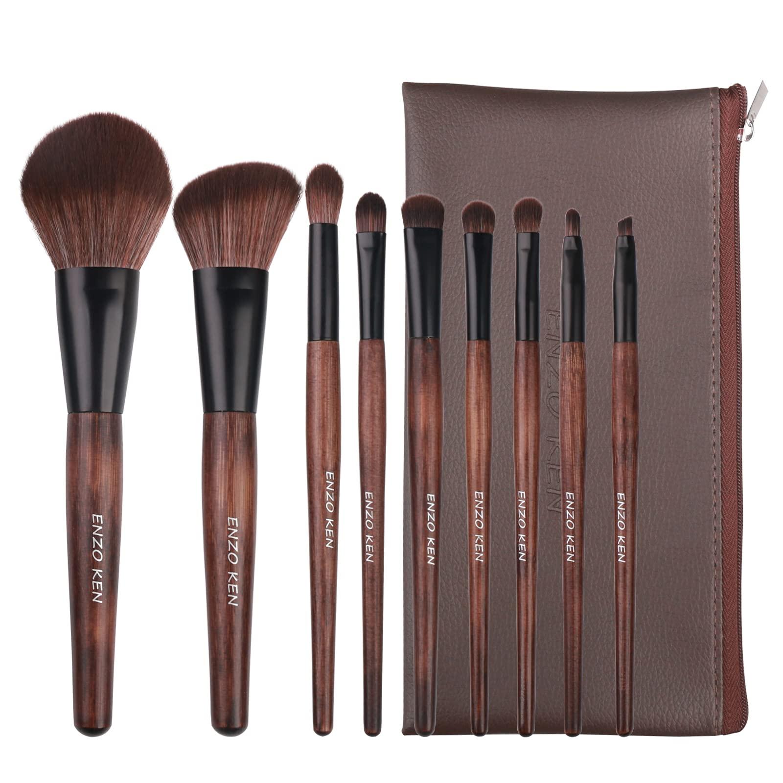 JMKJMJP JMKJMJP Natural Goat Hair Makeup Brush Set with Case, Luxury Cosmetic Brushes Makeup Set, Natural Makeup Brushes, Natural Bristle Makeup Brushes(Full Brush Set,Sable Hair Bamboo 9pcs)