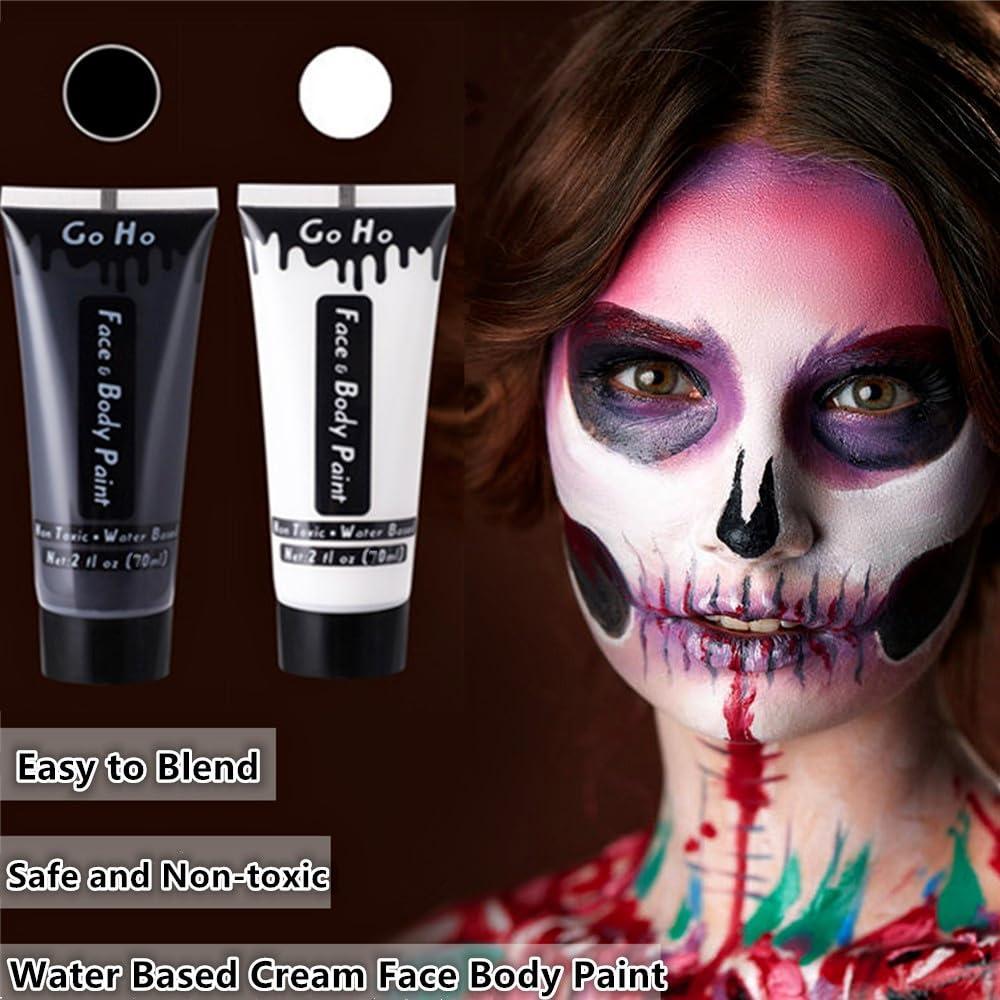 Go Ho Go Ho Black and White Face Body Paint(4.74 oz),Water Based Cream White and Black Face Painting Kit for SFX Cosplay Costumes Festivals Halloween Skull Zombie Skeleton Goth Vampire Makeup