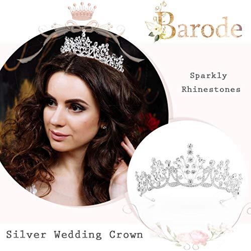 Barode Barode Bridal Wedding Crowns and Tiaras Crystal Bride Queen Crowns Rhinestone Headband Wedding Hair Accessories for Women and Girls (Silver)