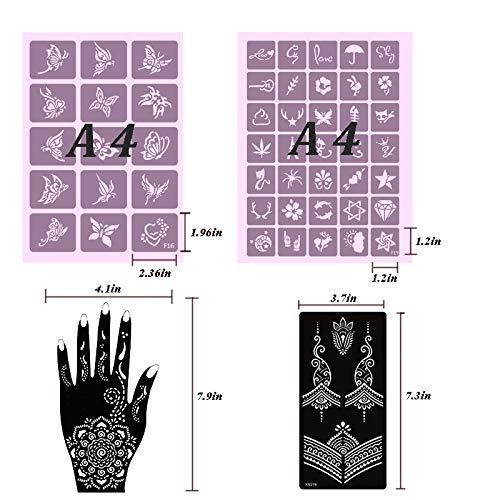XMASIR Xmasir Henna Tattoo Stencils Kit Pack of 22 Sheets, Temporary Tattoo Templates Indian Arabian Tattoo Sticker for Hands Body Art