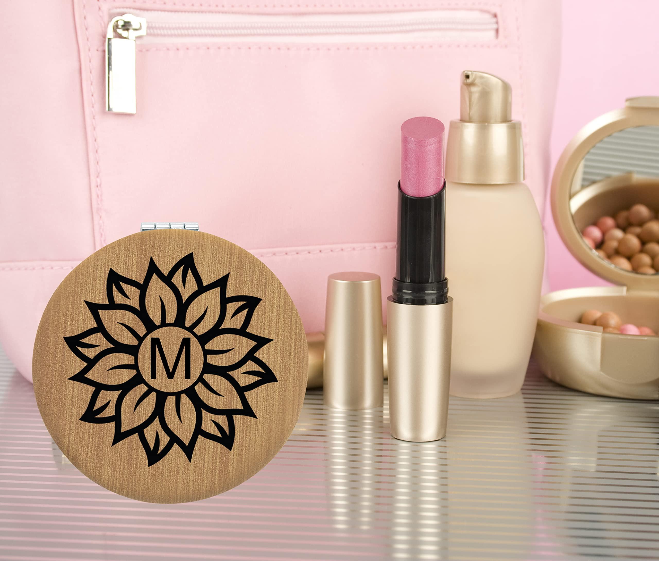 Art laser Engraving Personalized Compact Mirror, Custom Travel Mirror, Engraved Pocket Mirror with Double Sided Magnification Hand Mirror - Wedding, Birthday, Girls Woman Gift (Bamboo Color Material), Variety Color