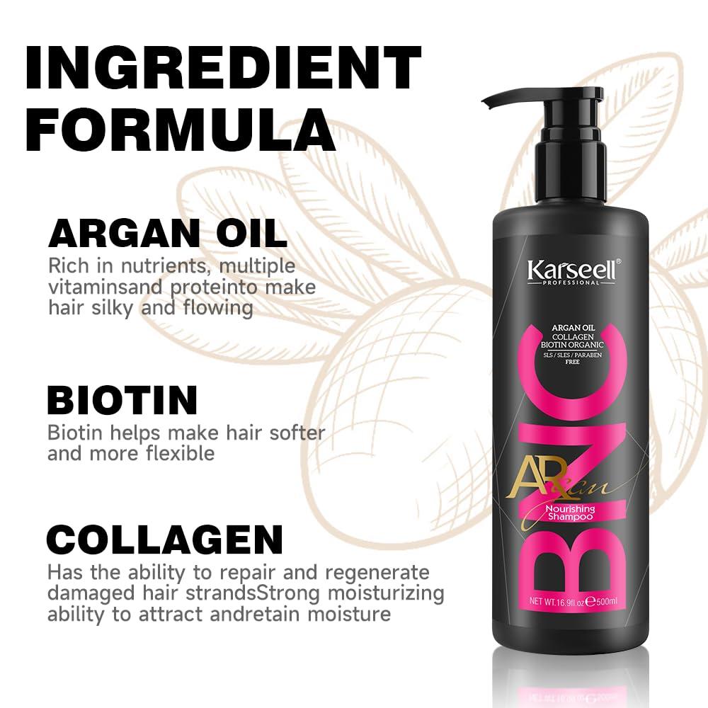 Karseell Generic Agan oil collagen Biotin Organic BNC argan Nourish Shampoo.500ml.16.9oz. for dry damaged hair
