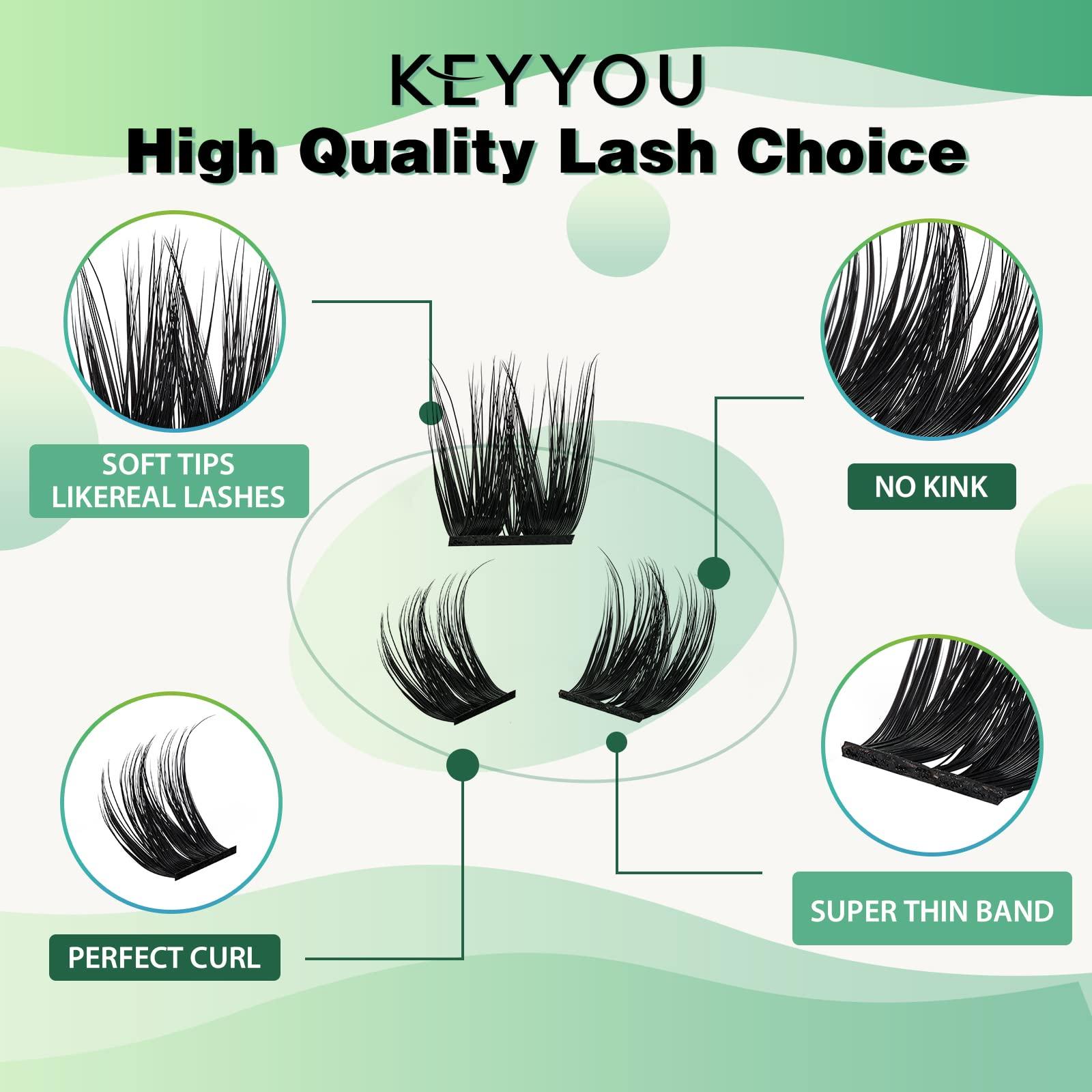 KEYYOU Lash Clusters 96pcs Individual Lashes D Curl 10mm Cluster Lashes KEYYOU Volume Wispy Lash Extension Soft&Comfortable Easy DIY at Home(Y10,D-10mm)