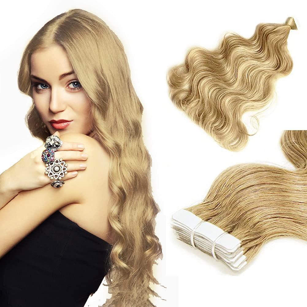 RemeeHi RemeeHi Tape in Hair Extensions Human Hair 60g/pack 20pcs 26 Inch Seamless Skin Weft Remy Wave Curly Hair with Brazilian Hair 10# Medium Golden brown