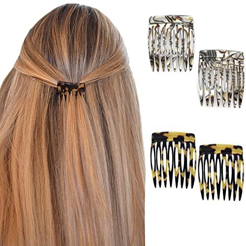 Camila Camila Paris Onyx and Tokyo French Hair Side Comb 4 Piece Handmade Small, French Twist Decorative Hair Combs, Strong Hold Hair Comb Clips for Women, Styling Girls Hair Accessories, Made in France
