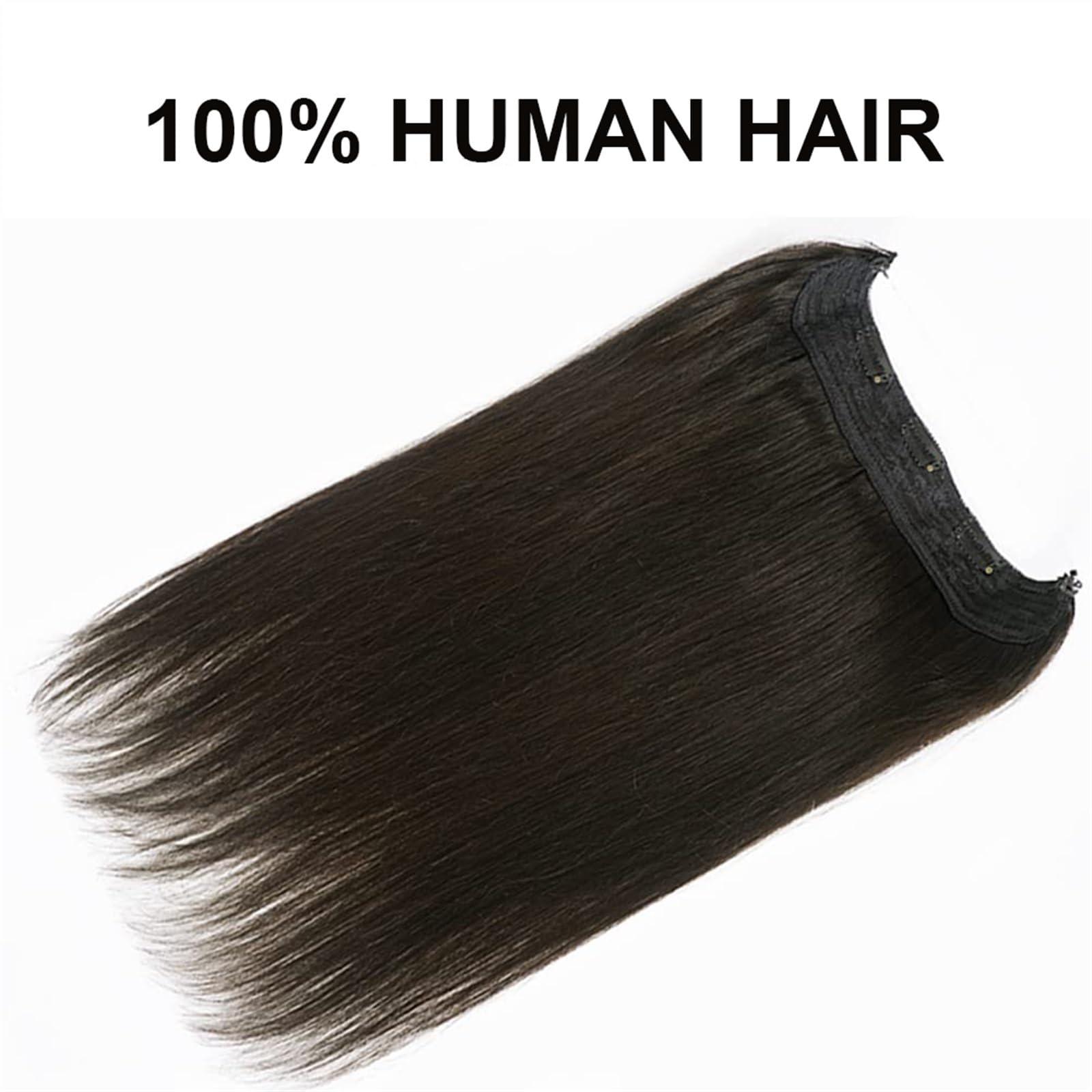 YUXING1205 Hair Extensions Wire Hair Extensions Real Human Hair, Wire Hair #1B Silky Straight Human Hair Extensions One Piece Wire Hair Extensions with 5 Clips with Fish Line Hair Extensions Clip in ( Color : 1B