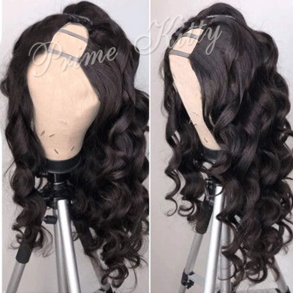 Prime Kitty U Part Human Hair Wigs for Black Women Body Wave ViIrgin Brazilian Human Hair Wig 9A U Part Wigs Human Hair for White Women Curly Glueless Human Hair Wig Middle Opening 130% Density 14\"