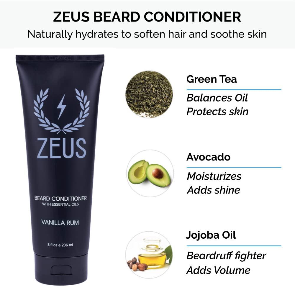 ZEUS ZEUS Beard Starter Kit for Thick Beards, Natural Beard Shampoo, Beard Conditioner & Premium Refined Beard Oil (Vanilla Rum) MADE IN USA