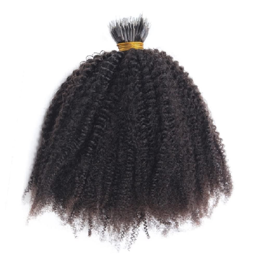RJ HAIR RJ Hair Afro Kinky Curly Nano Ring Human Hair Extension Pre Bonded Mongolian Remy Nano Ring I Tip Hair Micro Beads Small Curly Microlinks Hair Extension 100g 100strands (20inch 100 Strand, #Natural Color)