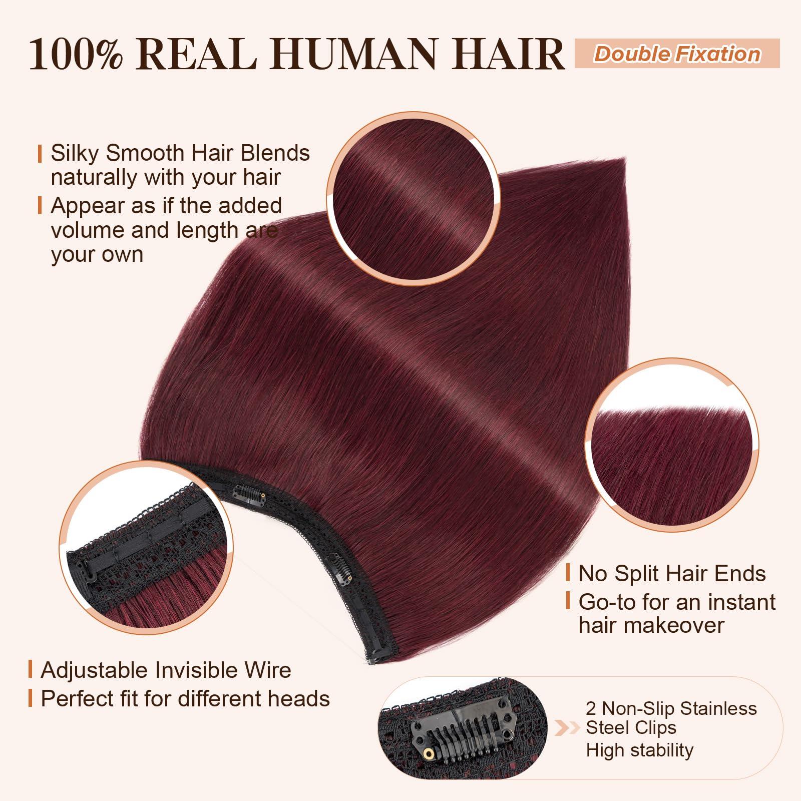 S-noilite Halo Hair Extensions Real Human Hair,S-noilite Halo Hair Extensions,Halo Hair Extension for Women,100% Human Hair Halo Extensions,Halo Hair 65g/18inch 99J Wine Red