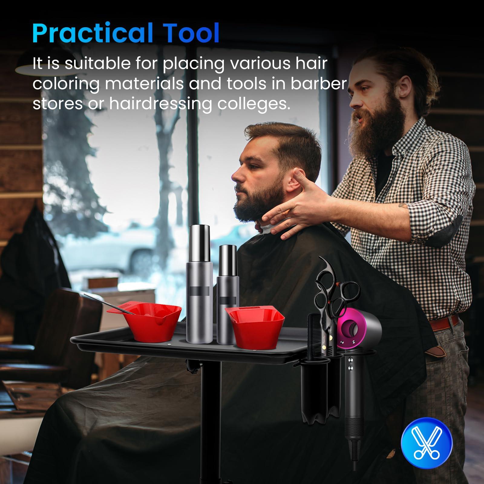 WTIOPJ Tattoo Tray, Beauty Salon Tray On Wheels, Rolling Tray Table Adjustable Height Aluminum Hair Salon Equipment for Hair Stylist Tattoo Table Station (Black)