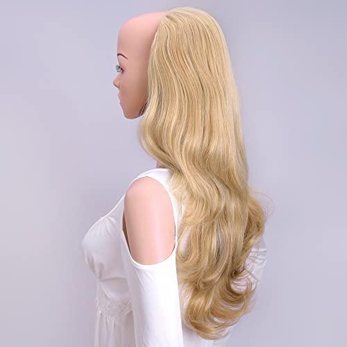 Kori Koli 24 Inch Blond Wavy 3/4 Half Wig Long lightest Synthetic Hair Extensions Capless Wigs Hair Clips Extension For Women 210g24 #3