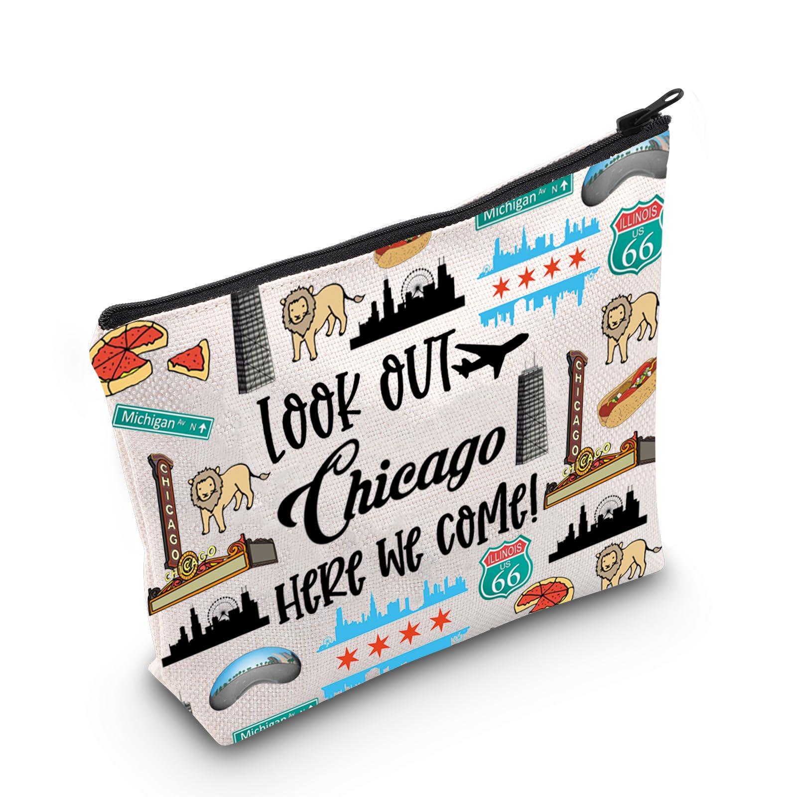 JNIAP JNIAP Chicago Makeup Bag Chicago Themed Gifts Chicago Souvenirs Gifts Chicago Zipper Pouch Chicago Trip Gifts (look out Chicago)