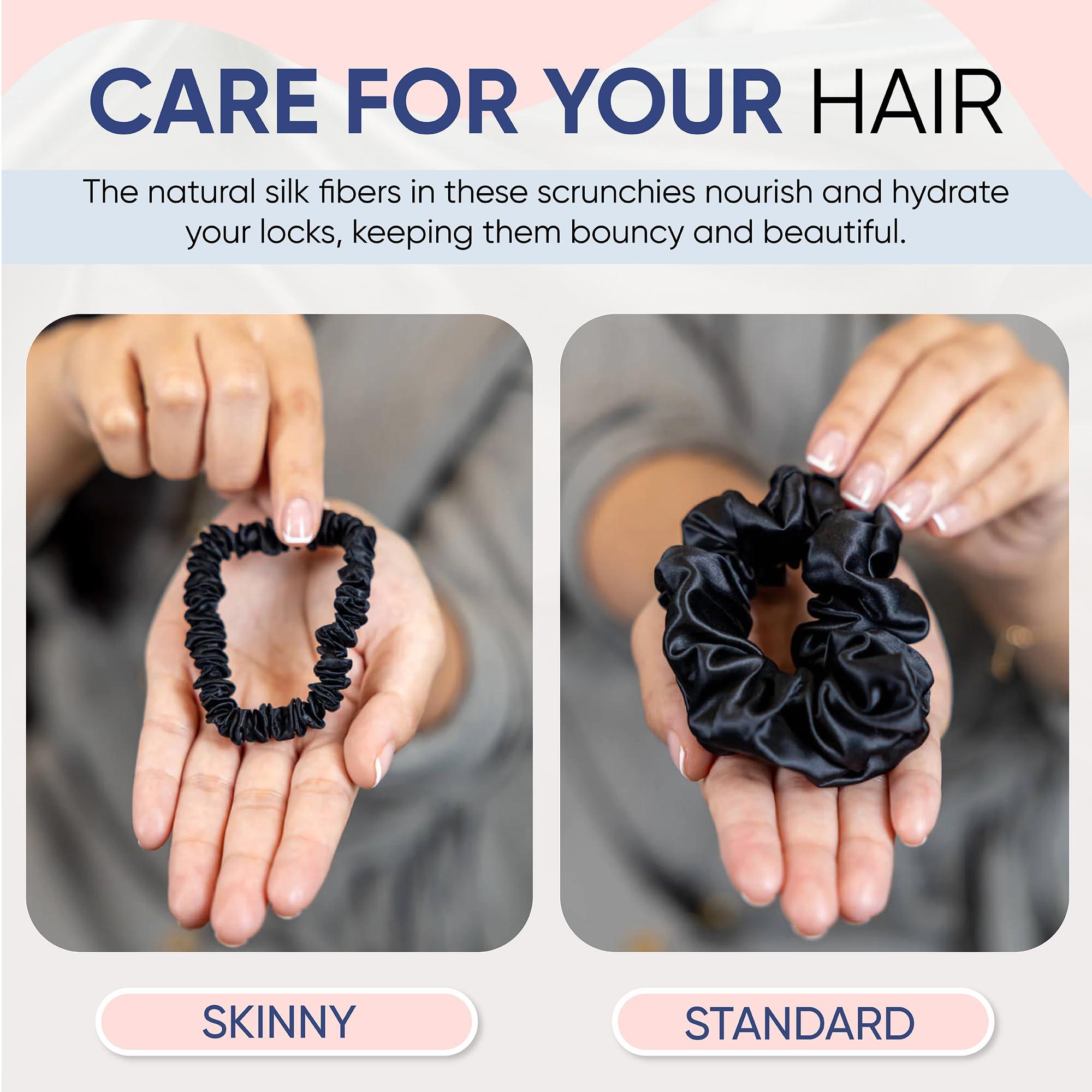 BLISSY Blissy Silk Scrunchies (3 Pack) - 100% Pure Mulberry Silk - 22 Momme 6A High-Grade Fibers - Silk Scrunchie for Straight & Curly Hair (Black/Gold/Pink, Regular)