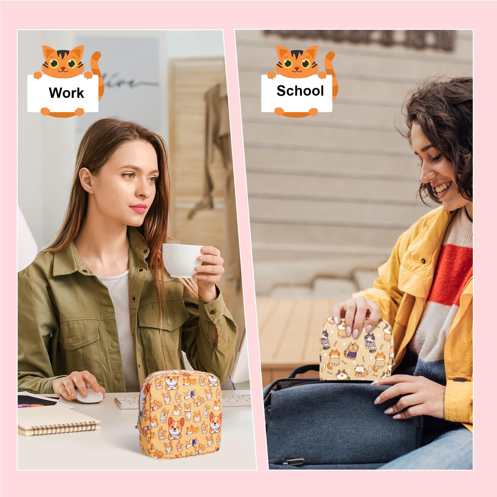 Likesing Likesing Period Bag Pouch, Canvas Sanitary Napkin Storage Bag for Girls Womens, Portable Sanitary Napkin Period Pad Pouch Bag for Purse, Small Make Up Bags(Blue Cat N0461)