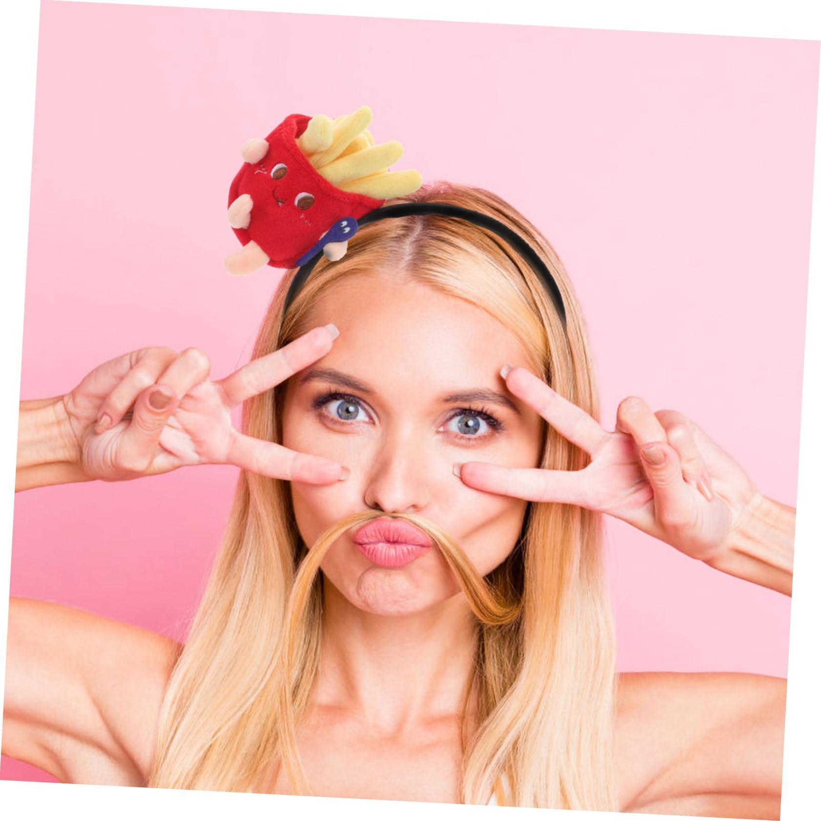 GALPADA GALPADA Cartoon Funny French Fries Head Button Headband Skincare French Fries Headdress Dress Hoop Outfit Headband Novelty Headbands for Women French Fries Women Burger Cap Birthday Fabric