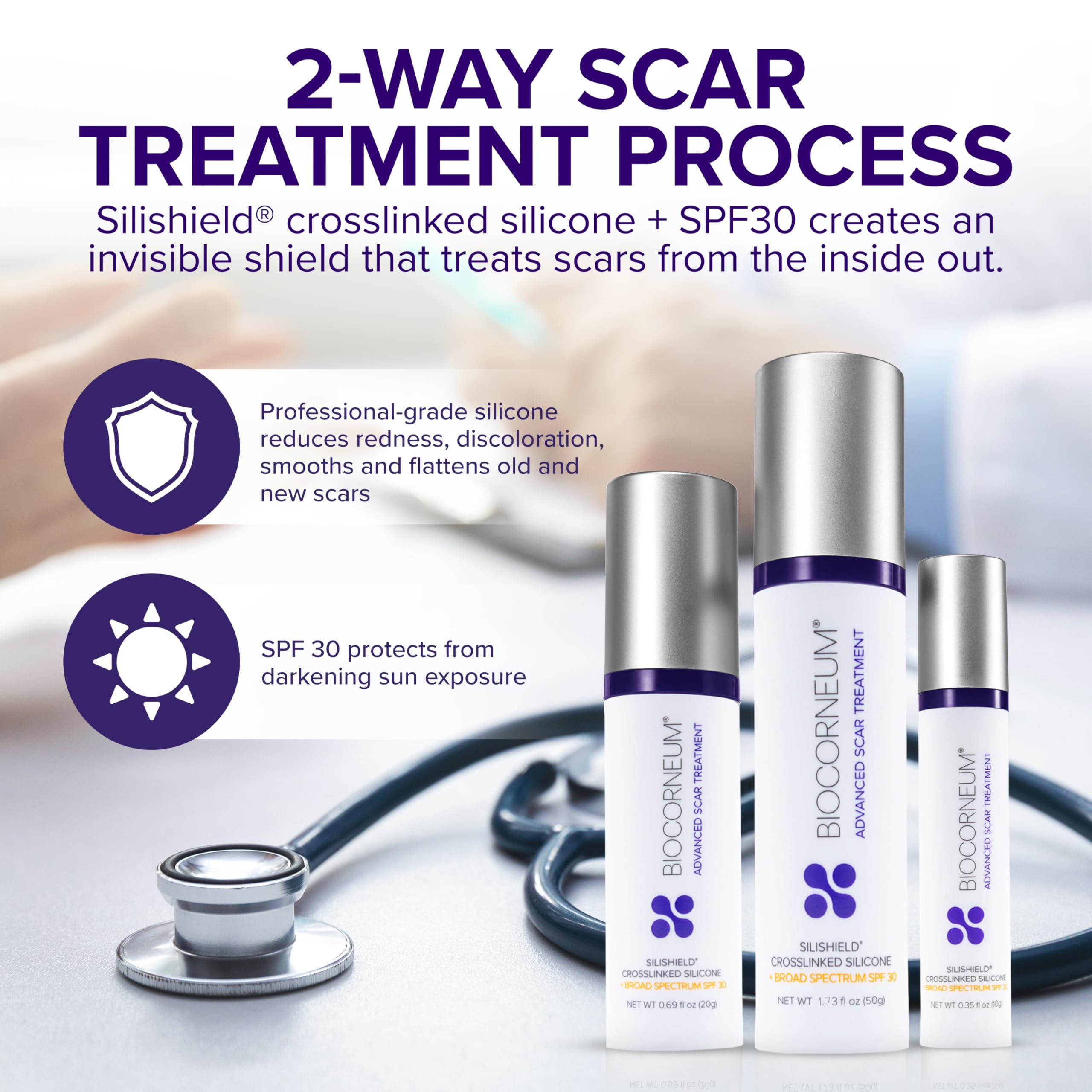 bioCorneum Advanced Scar Treatment with Silishield & SPF 30 20g Made in the USA, Fast-Drying, Water-Resistant Silicone Scar Gel - Surgeon Recommended for New & Old Scars - Suitable for Children Over 6 Months