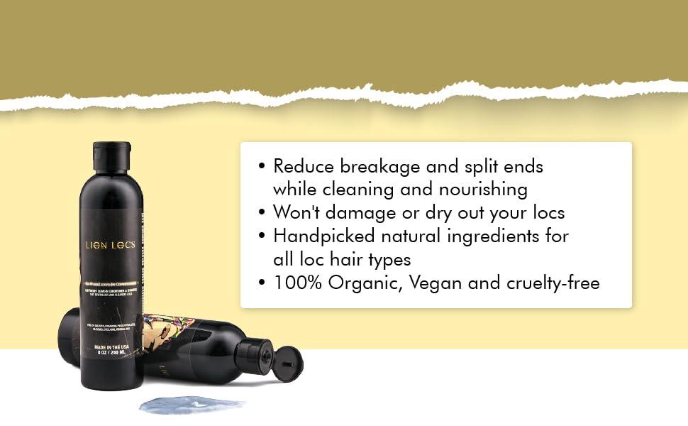 Beard Gains Lion Locs Shampoo and Conditioner for Dreads, Sisterlocks, Locks, & Dreadlocks | Lightweight Vegan Co Wash (8oz)