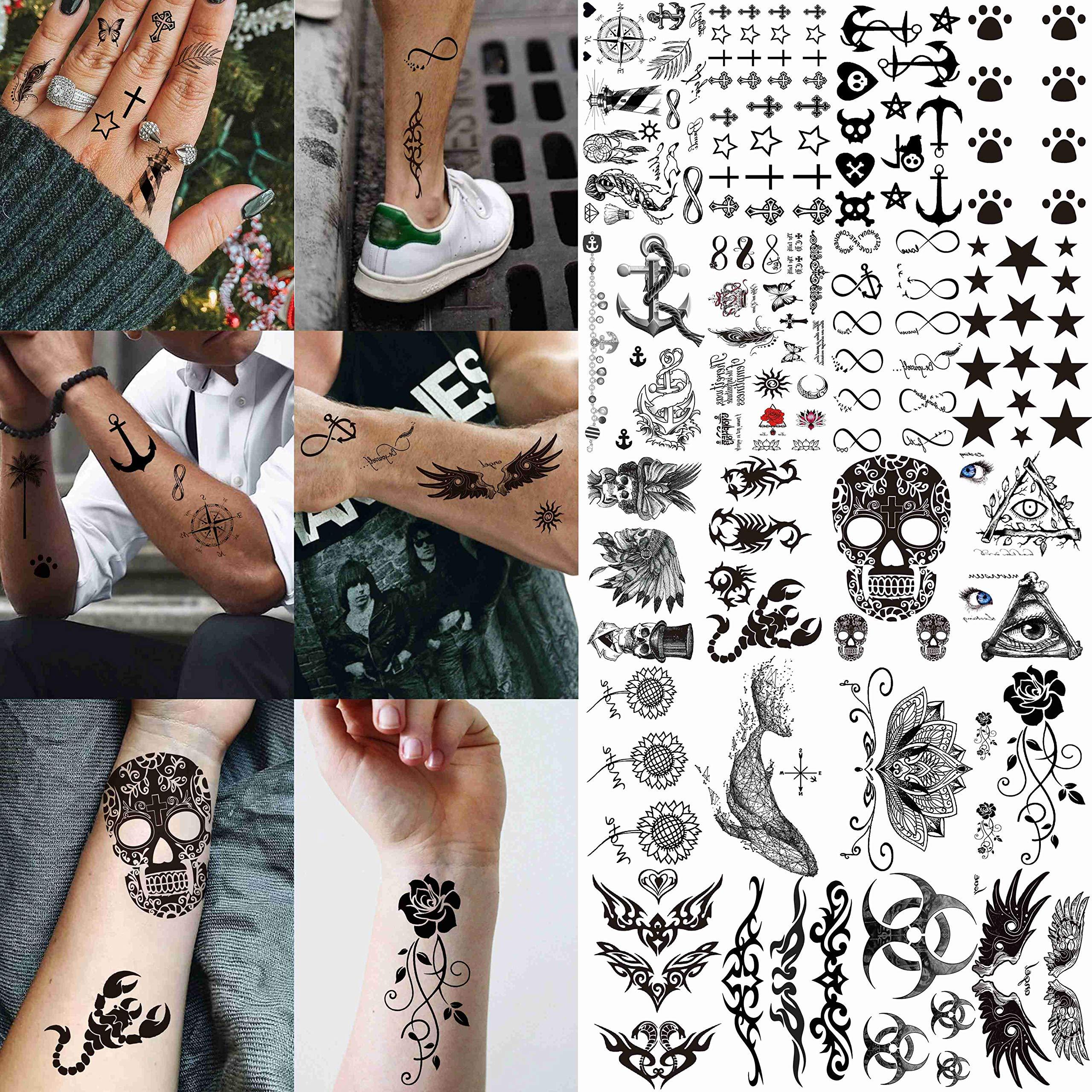 VANTATY VANTATY 50 Sheets Black Temporary Tattoos For Men Adults Ealge Dragon Lion Wolf Animals For Women Neck Arm Thigh, Fake Small Skull Tattoo Sticker For Kids Children Boys Girls Tatoos