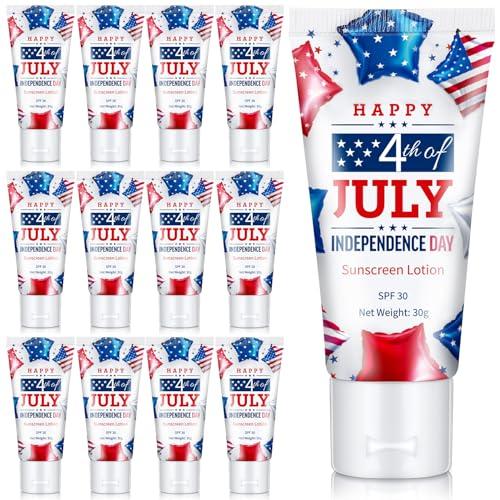 Dansib Dansib 12 Pcs Mini Sunscreen Bulk for Summer SPF 30 Water Resistant Sunscreen Lotion Bulk for Thank You Gifts Wedding Bridal Shower Favors Travel for Wedding Party (Independence Day)