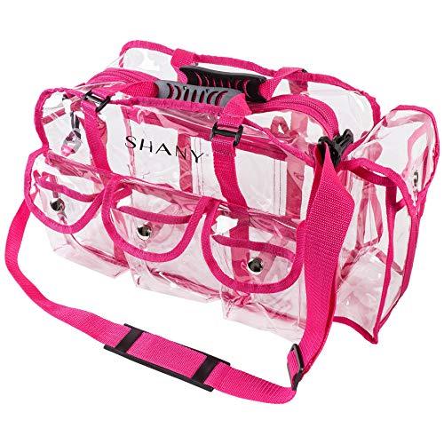 SHANY SHANY Clear PVC Makeup Bag - Large Professional Makeup Artist Rectangular Tote with Shoulder Strap and 5 External Pockets - PINK