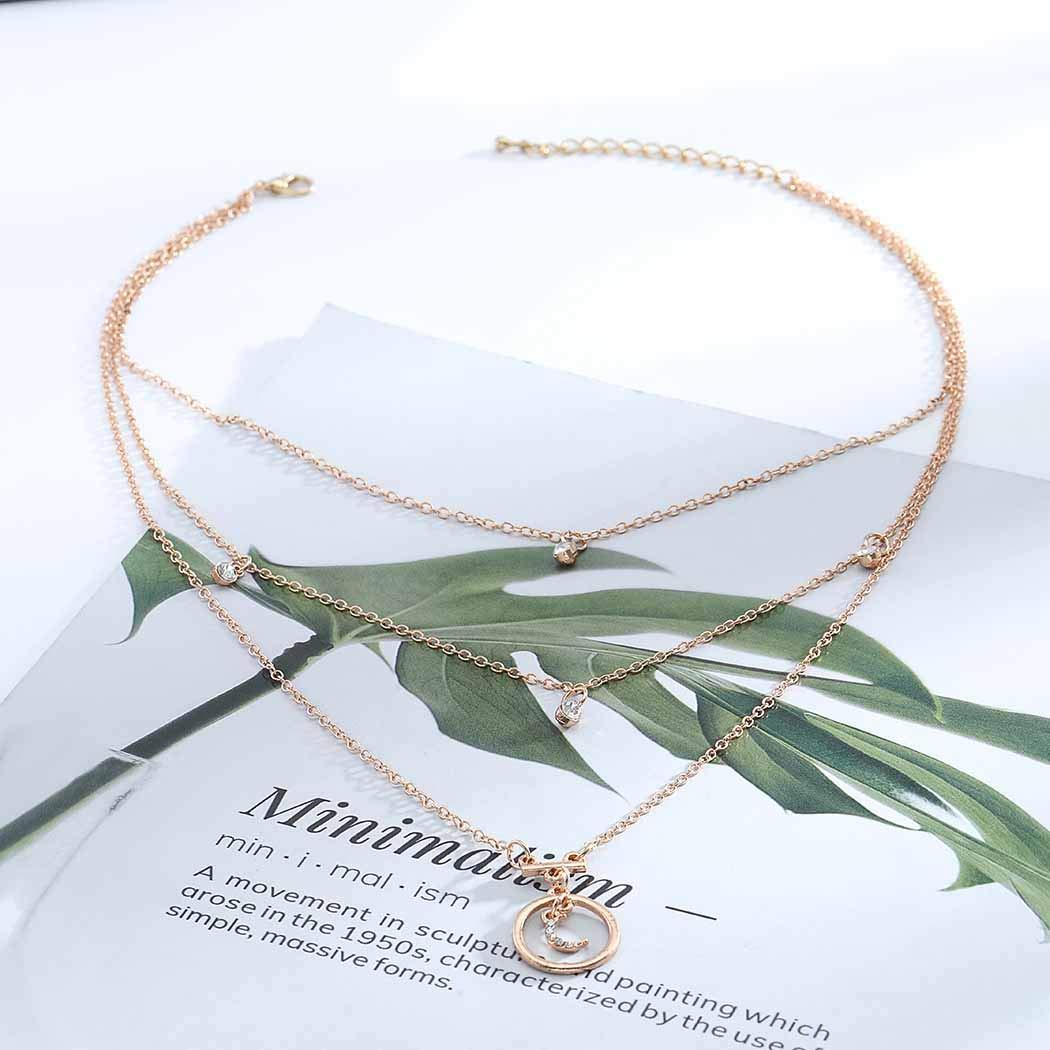 Edary Edary Boho Layered Necklace Moon Pendant Crystal Necklaces Jewelry for Women