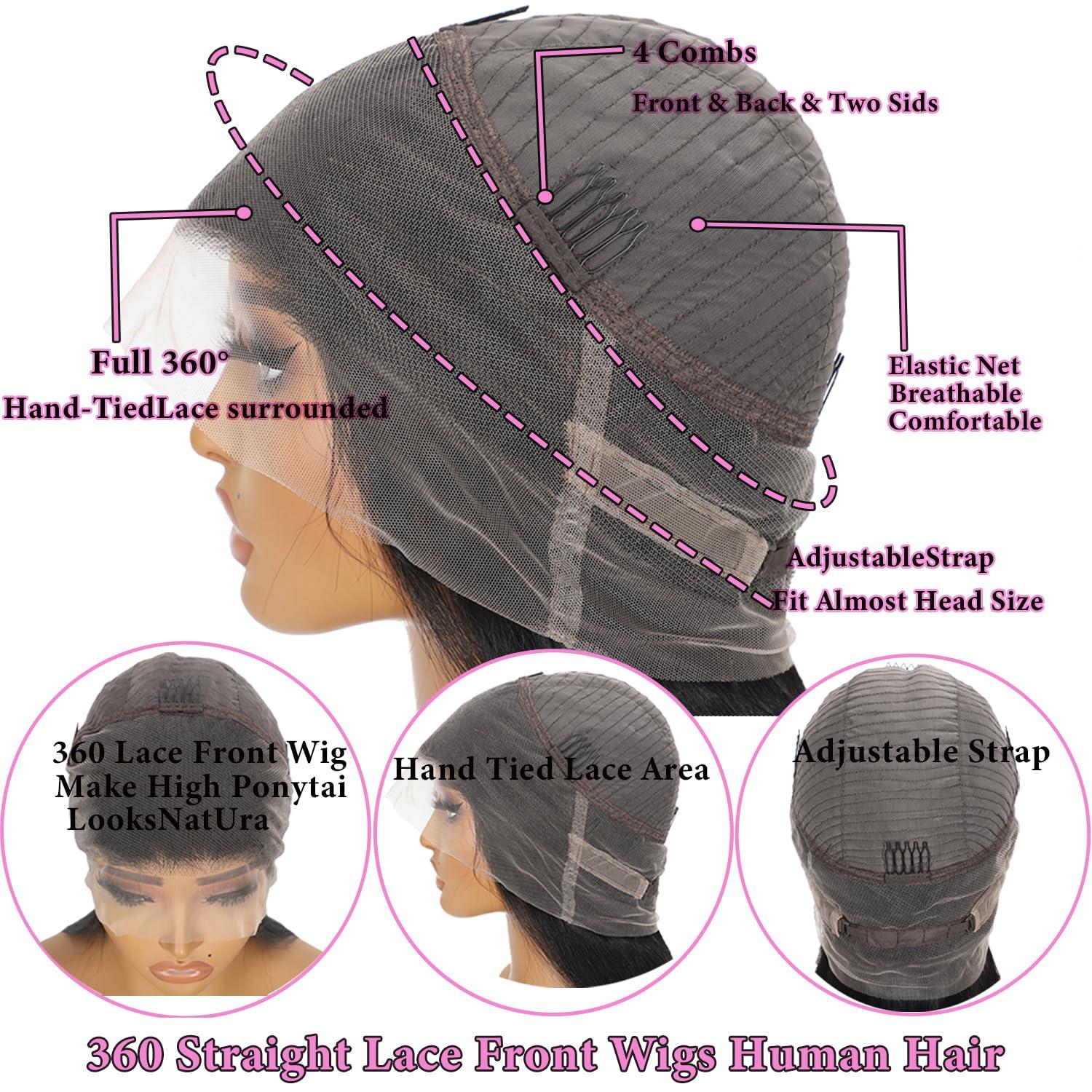 ACIWP ACIWP 360 Lace Front Wigs Human Hair Pre Plucked Straight hd Lace Front Wigs Human Hair Wigs for Black Women 360 Full Lace Human Hair Wig with Baby Hair can make Bun and High Ponytail 24 Inch