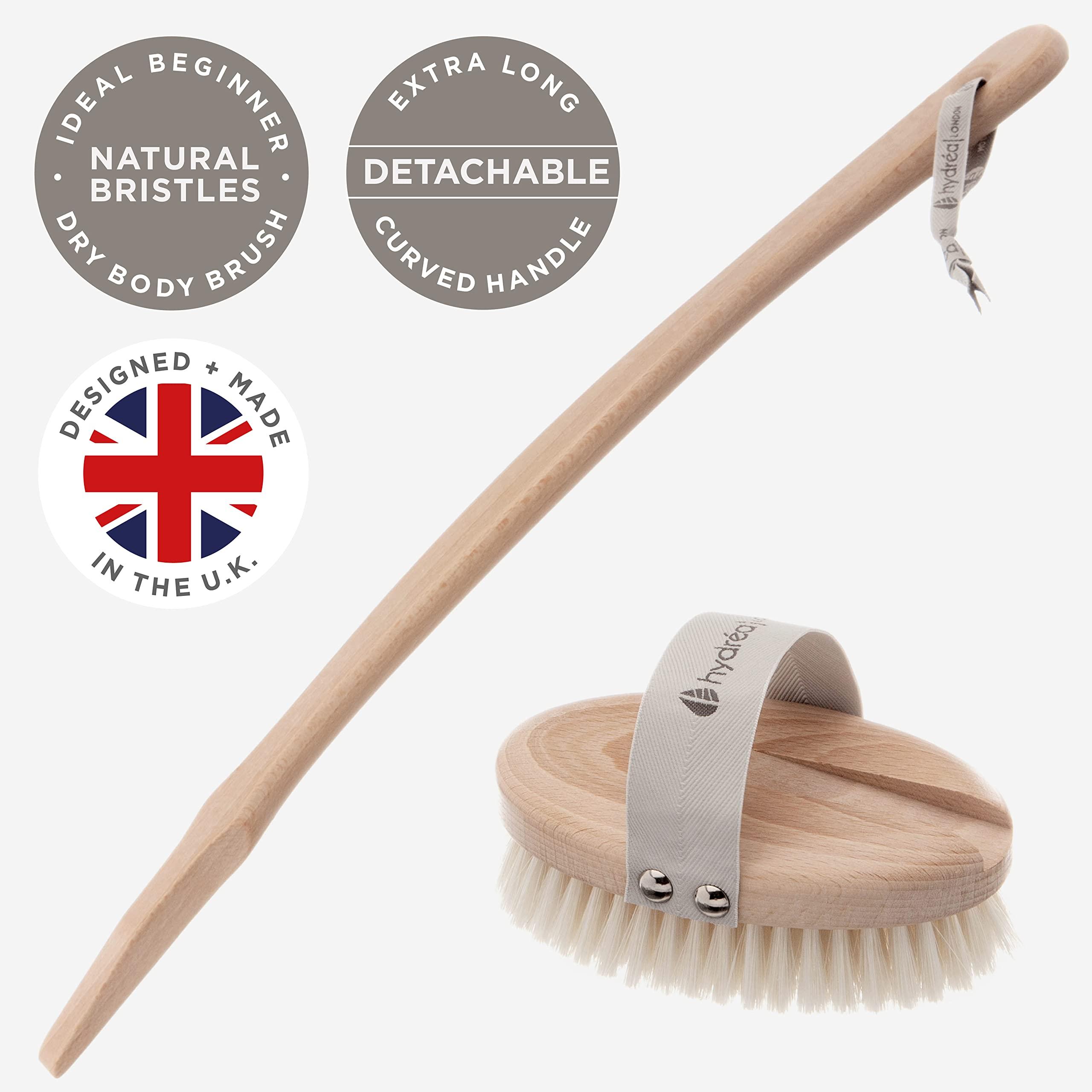 Hydrea London Hydrea London Body Brush  Long Handled Exfoliating Dry Skin Brush with Natural Bristle, Dry Brush Cellulite Remover, Helps Improve Lymphatic Drainage - FSC Certified Beechwood.