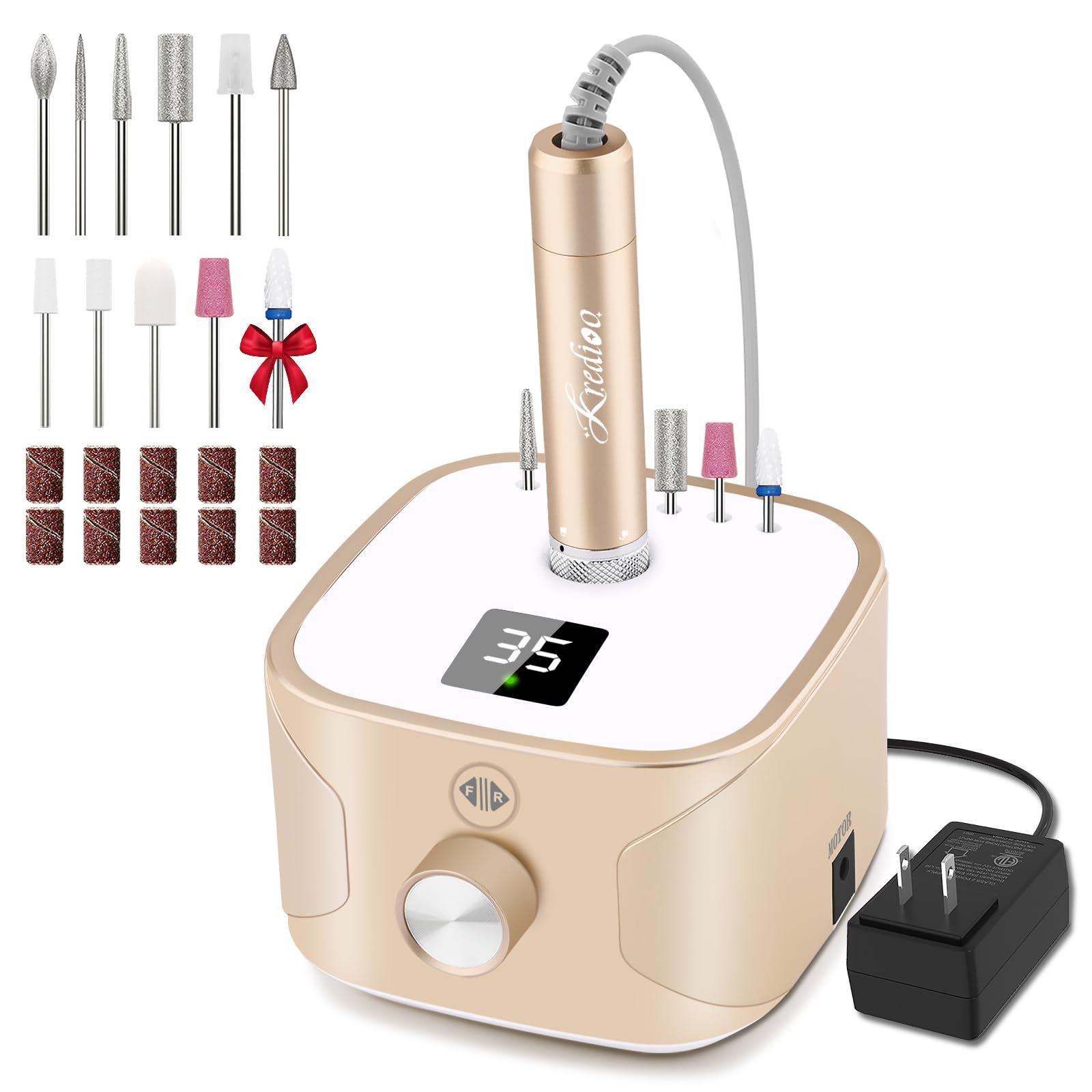Kredioo Kredioo Electric Nail Drill 35000RPM Professional Manicure Machine Kit for Acrylic Nails Remove Gel Polish Thick Toe with 11 Bits Easy Build-in Bit Holder Twist Lock Changing Bit Valentine\'s Day Gift