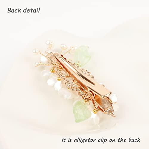 WANLIAN White Flower Hair Barrettes for Women Small Decorative Hair Clips with an Appearance of Blooming Flowers Elegant Hair Clips with Pearls for Prom and Wedding