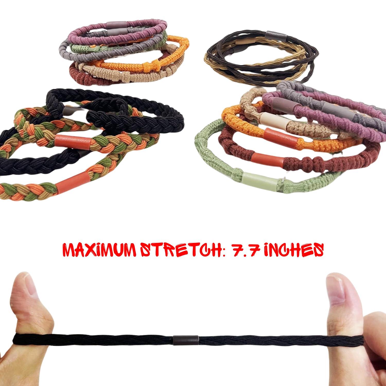 Elm City Direct 12pcs Hair Tie Bracelets, Boho Hair Ties, Hair Ties for Women, Elastic Hair Ties, Hair Bands for Ponytails (Burgundy)