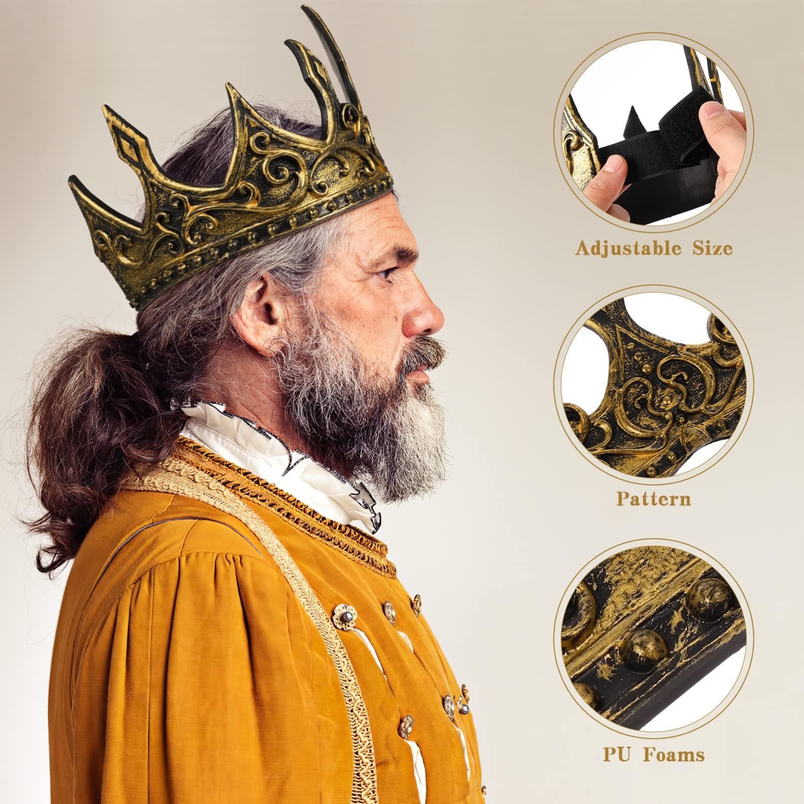 ABOOFAN ABOOFAN Medieval King Crown Headband, Antique Gold King Crown for Men, Royal Costume Crown for Cosplay Party Favors