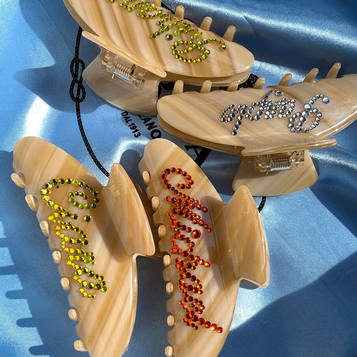 BAMERAL Custom Claw Clip, Personalized Rhinestone Name Hair Clip Hair Clips for Women Girls Large Hair Jaw Clips Hair Clamps Banana Hair Clips (Dark Wood Grain)