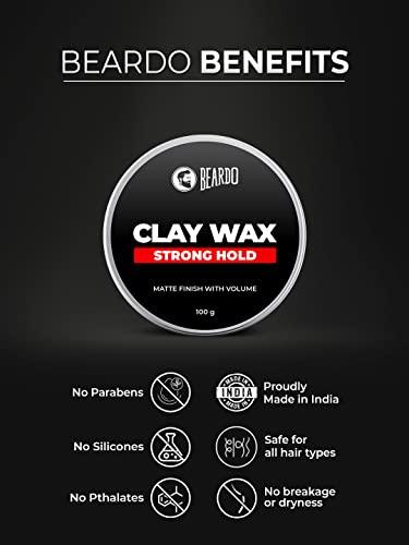 BEARDO BEARDO Hair CLAY Wax for Men, 100 gm | Matte Finish with volume| Strong Hold Re-stylable Hair styles | With Kaolin Clay | Used by salon professionals 3.4Fl Oz