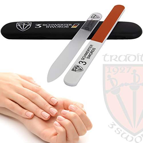 3 Swords Germany 3 Swords Germany - Brand Quality Clear Double Sided Glass Nail File for Women & Girls, Perfect for Natural Fake Gel Artificial Acrylic fingernail, incl. Nail Buffer & Tube case for Travel (313)