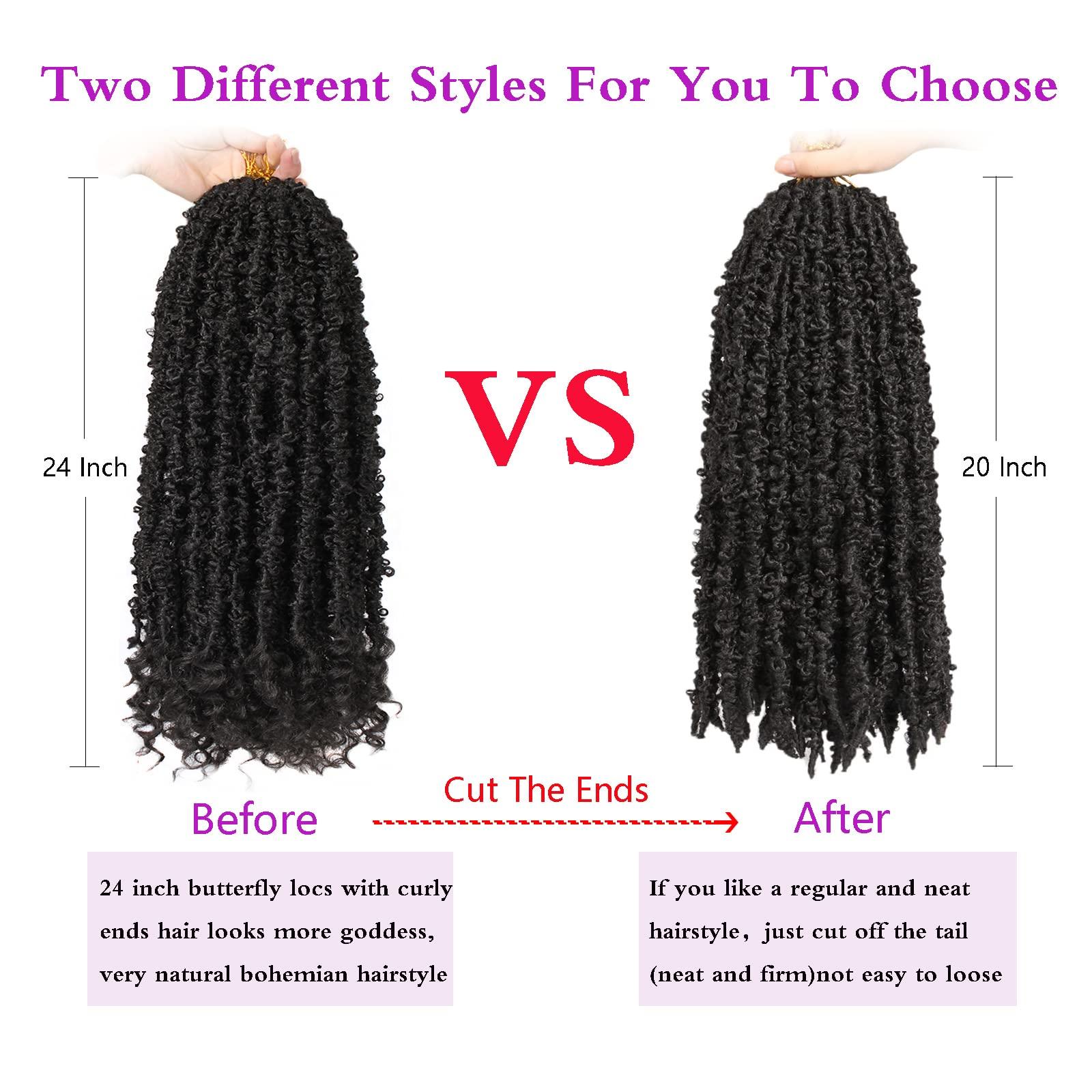 ZRQ ZRQ Butterfly Locs Crochet Hair 24 Inch 2Packs Distressed Butterfly Faux Locs With Curly Ends Pre Looped Butterfly Twist Natural Black Goddess Locs Hair Extensions for Women (24 Inch, 1B#)