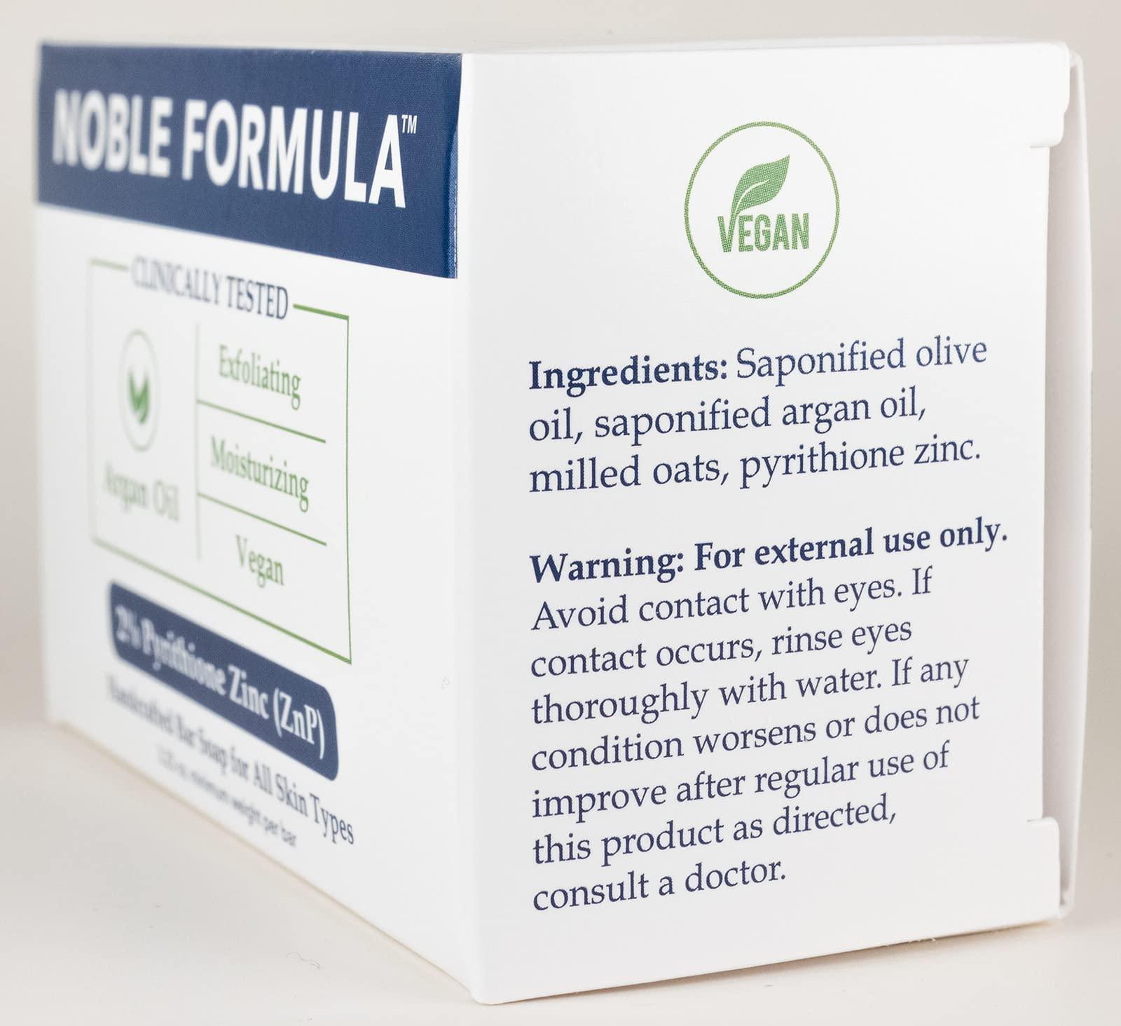 Noble Formula Noble Formula 2% Pyrithione Zinc (ZnP) Vegan Argan Oil Bar Soap, Especially Formulated for Acne, Psoriasis, and Eczema, Safe for Daily Use and All Skin Types, 3 Bars in 1 Box, Total 9.75 oz