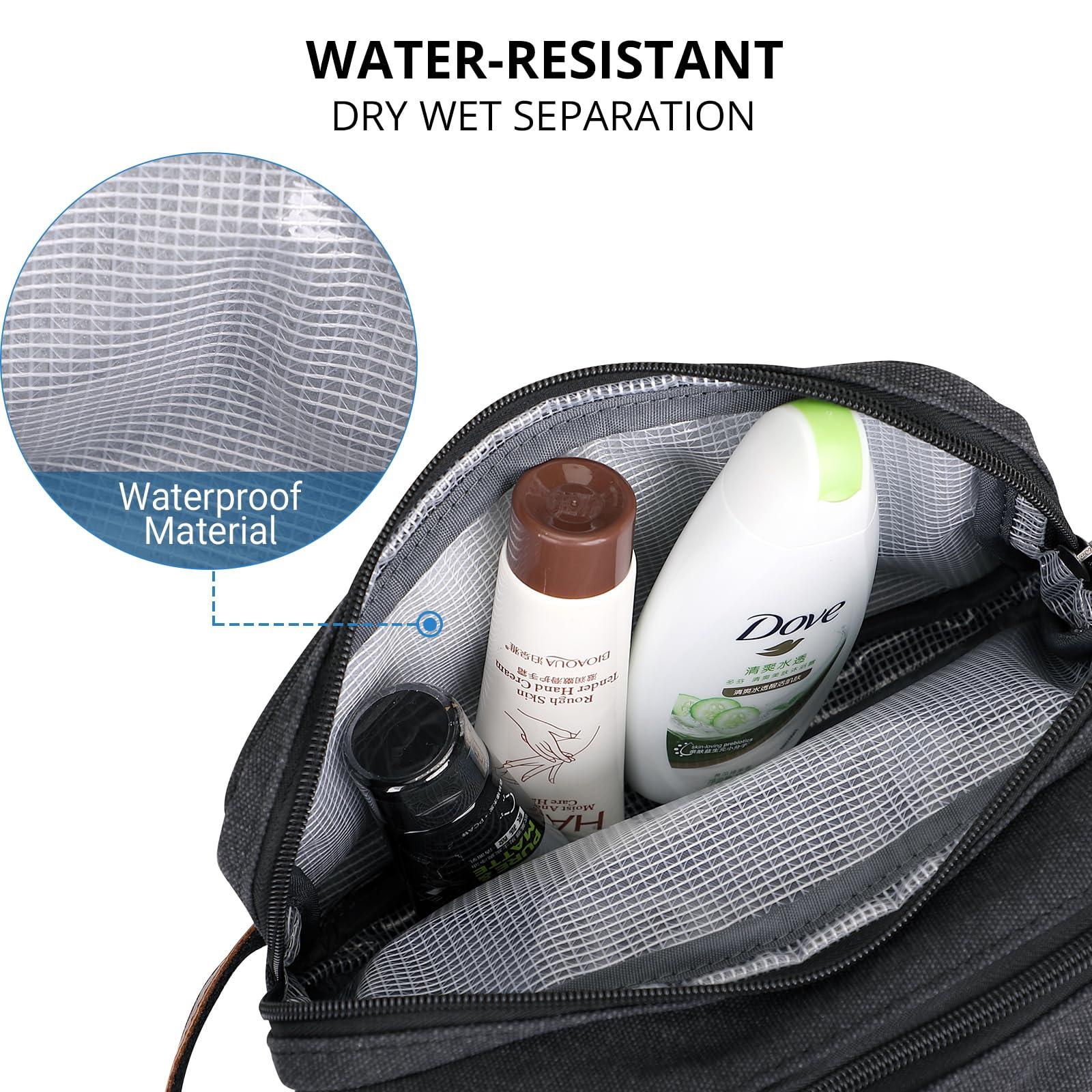 WITZMAN WITZMAN Canvas Toiletry Bag for Men Hanging Dopp Kit Organizer Water-resistant Travel Toiletries bag Men Bathroom Bag with Wet Pocket(A8001 Black)