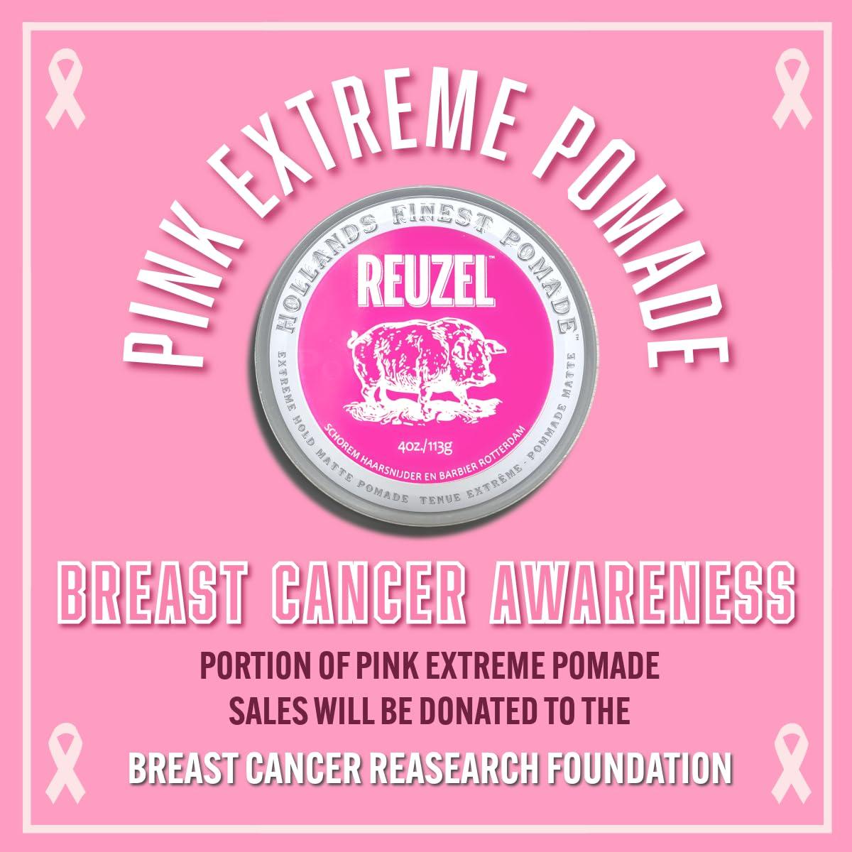 Reuzel REUZEL Pink Extreme Hold Matte Pomade, Strongest All Day Hold, Water Soluble Styling, No Shine & Flake Free, Easy To Wash Out, For All Hairstyles, 4 oz