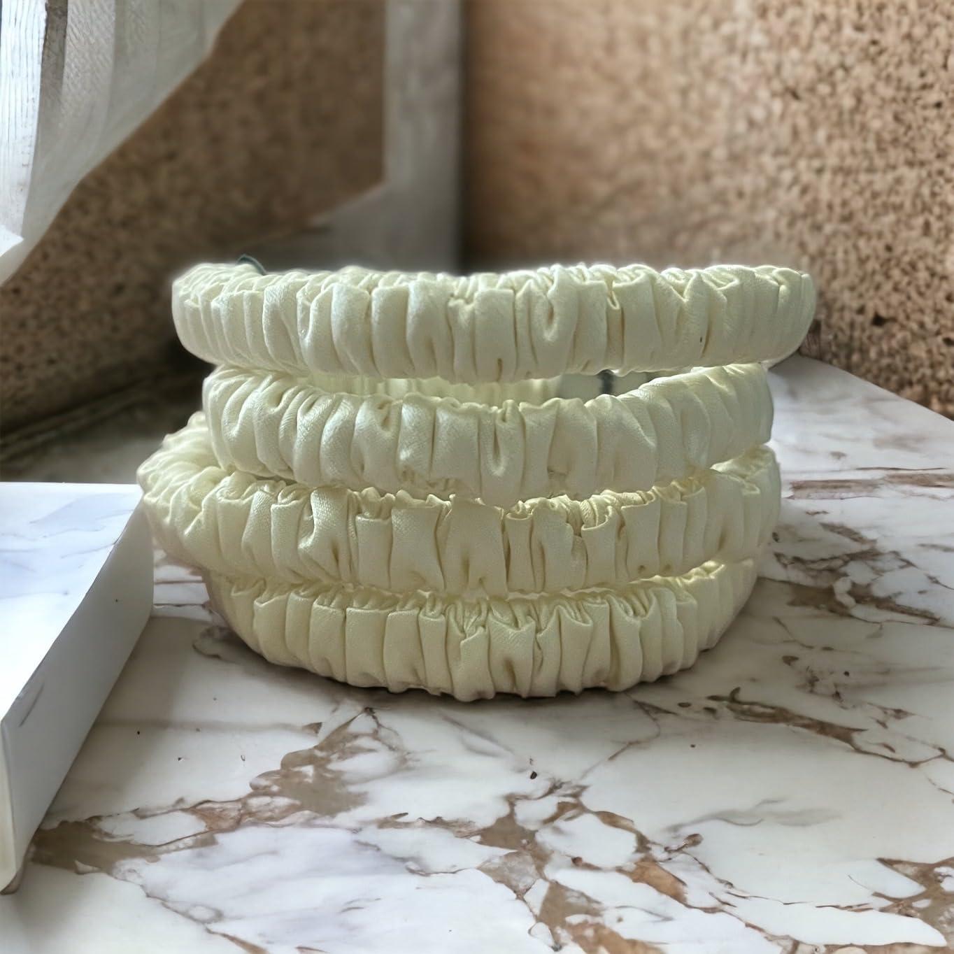 Bonvey BONVEY The Skinny Scrunchie LIGHTEST BLONDE 100% Pure Mulberry Silk, GRADE 6A Elastic Scrunchies (Set of 4)