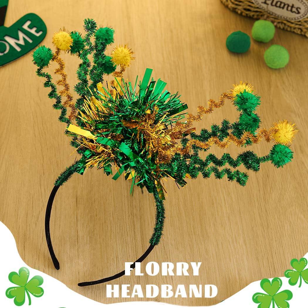 Florry Florry St Patrick\'s Day Headband Irish Headbands Green Tinsel Hairband Festival Hair Accessories for Women (H)