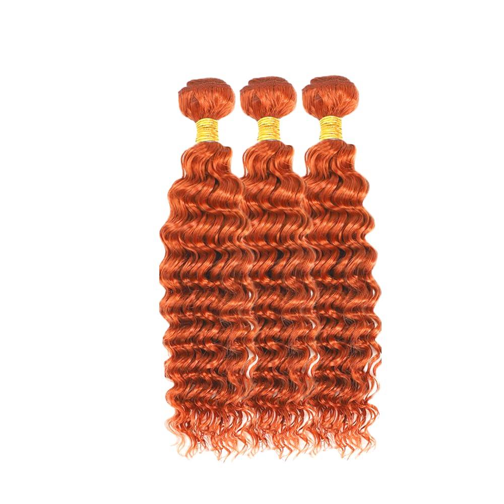 LadrXadr LadrXadr Ginger Bundles 350 Human Hair Bundles Ginger Deep Wave Bundles 14 16 18 inch Brazilian Remy Ginger Wet and Wavy Bundles for Women