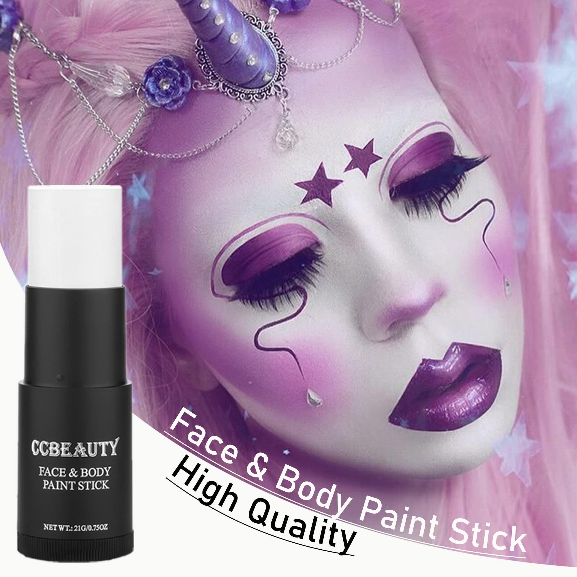 CCbeauty CCBeauty Clown White Face Body Paint Stick Oil, White Eye Black Sticks for Sports, Cream Skeleton Joker Mime Foundation Makeup, Hypoallergenic Face Painting Kit for Halloween SFX Cosplay Costume Party