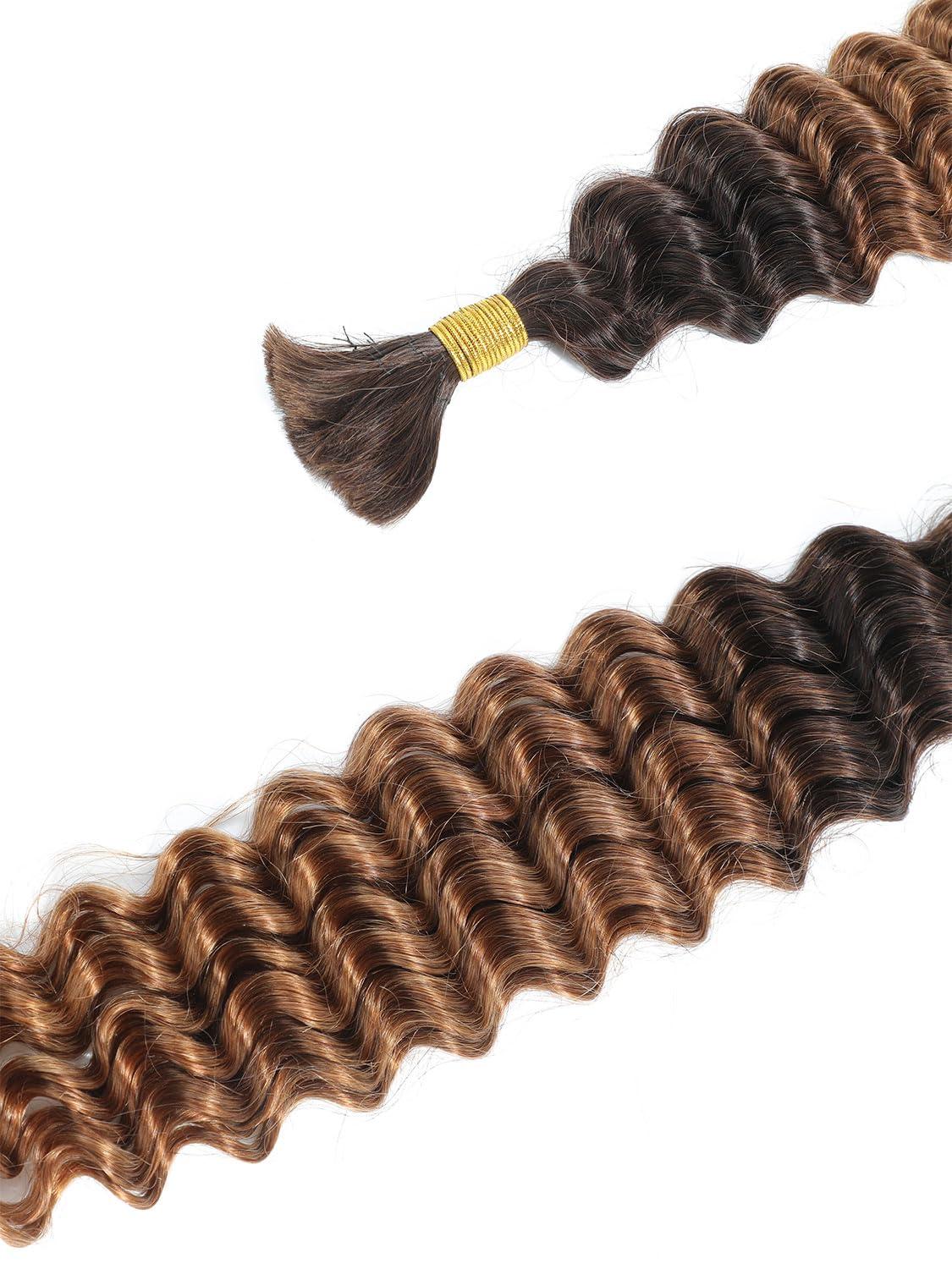 DMKEEP DMKEEP Ombre Top Grade Human Braiding Hair 2 Bundles 100g Human Hair Braiding Hair No Weft Deep Wave Bulk Human Hair for Braiding Hair Extensions T4/30 18 Inch