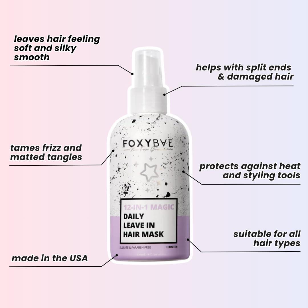 FoxyBae FoxyBae Hair Mask for Dry Damaged Hair and Growth - Overnight Hair Mask Treatment with Biotin & Shea Moisture - 8 Oz, Leave-in Conditioner Spray