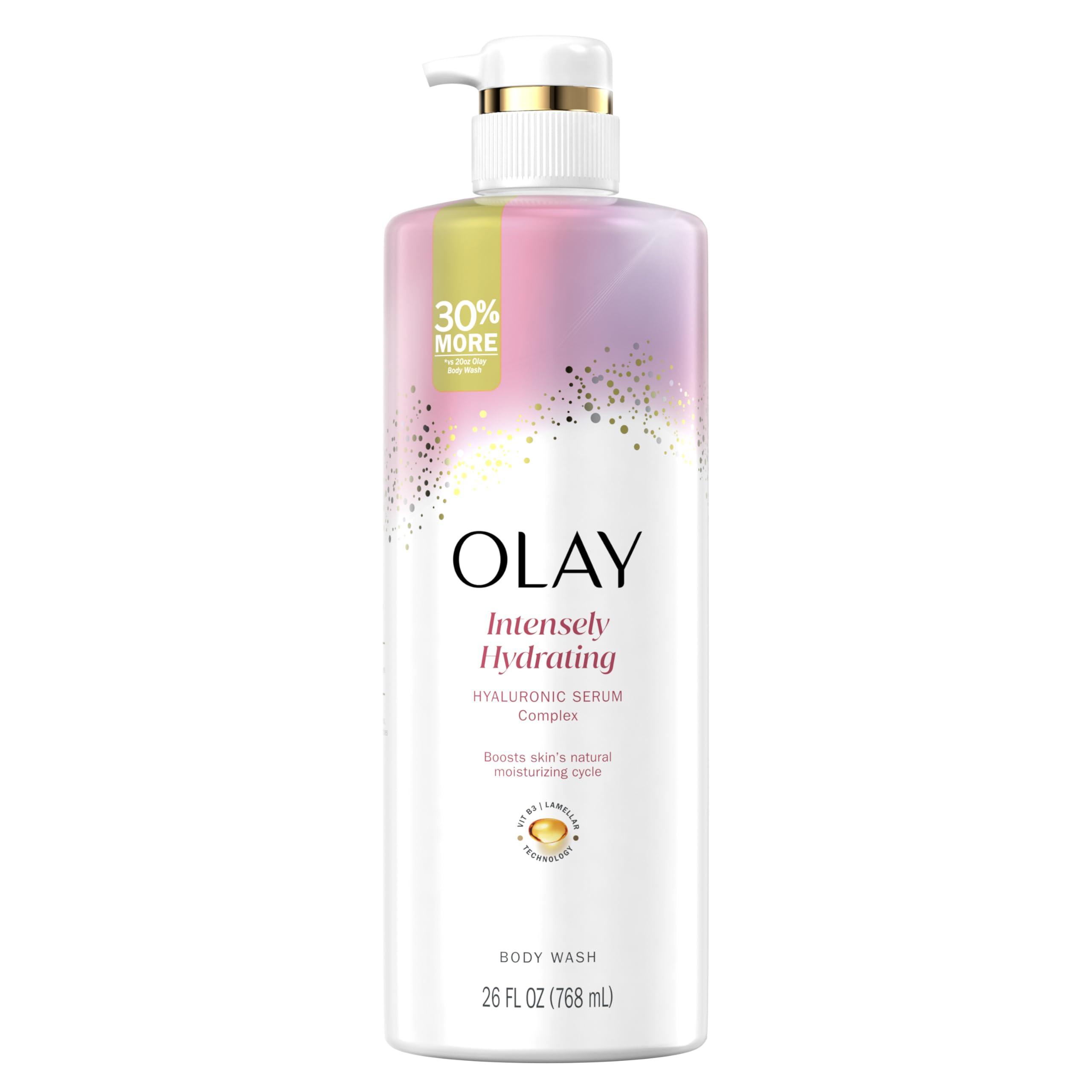 Olay Olay Body Wash for Women, Intensely Hydrating, Hyaluronic Acid Serum Complex, Renews Moisture, Free of Parabens & Phthalates, Vitamin B3 Lameller Technology, For All Skin Types, 26 fl oz