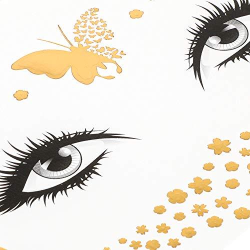Konsait Konsait 8 Sheets Face Tattoo Sticker Metallic Temporary Transfer Tattoo Waterproof Face Jewels for Women Girls Make Up Dancer Costume Parties, Shimmer Glitter Gold Tattoos,Butterfly Star Freckle Scale