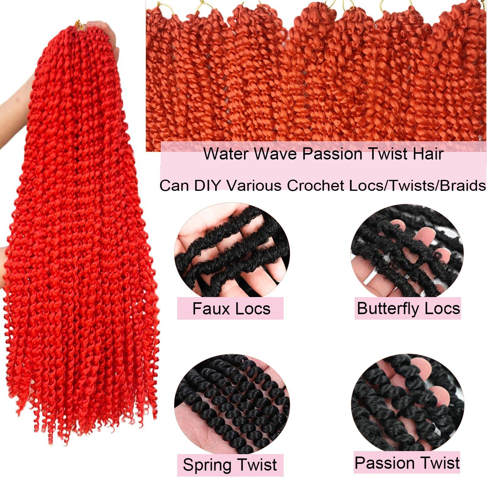 Ahrencan Red Passion Twist Hair, 30 Inch 7 Packs Water Wave Crochet Hair,Wrap Braiding Hair For Passion Twist Crochet Hair/Butterfly Locs/Spring Twist Crochet Braids Boho Hair Extension (30in,Red#)