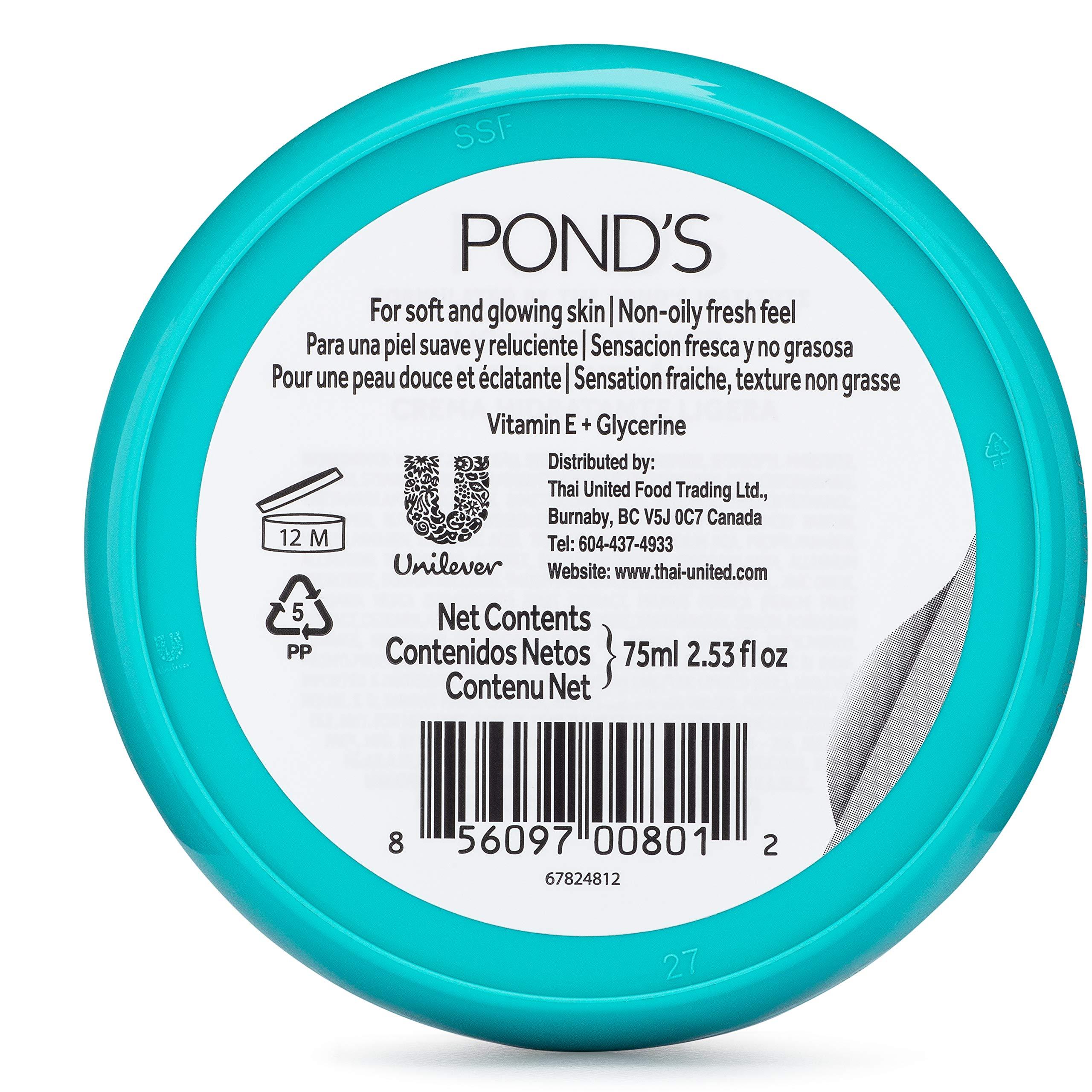 Pond\'s Pond\'s Light Moisturizer Cream, For Soft and Glowing Skin, Vitamin E, 6-Pack of 2.53 Fl Oz Each