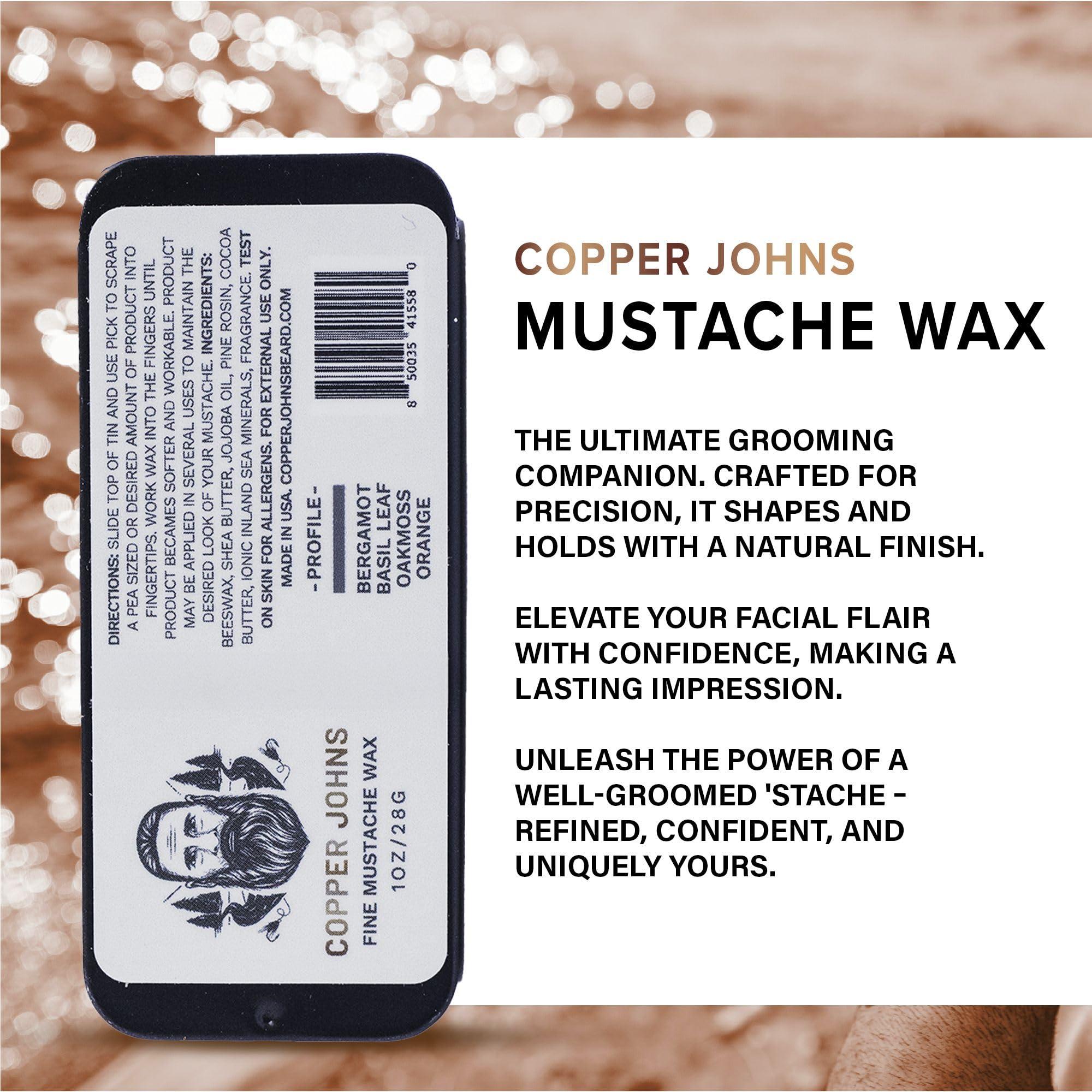 Copper Johns Copper Johns Mustache Wax | Promotes Clean & Well-Kept Mustache | Strong All-Day Hold | Beeswax, Jojoba Oil & Sea Minerals | Anglers Code | 1oz